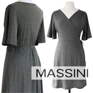 Flutter Sleeve Wrap Dress by Massini | Large | Grey / Gray